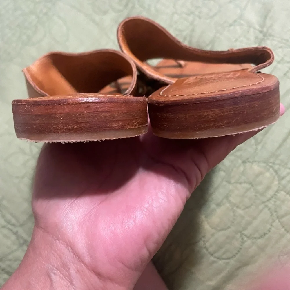 FREE PEOPLE Women's Sant Antoni SANDALS Tan Leather Toe Post size 39EU/ 8US